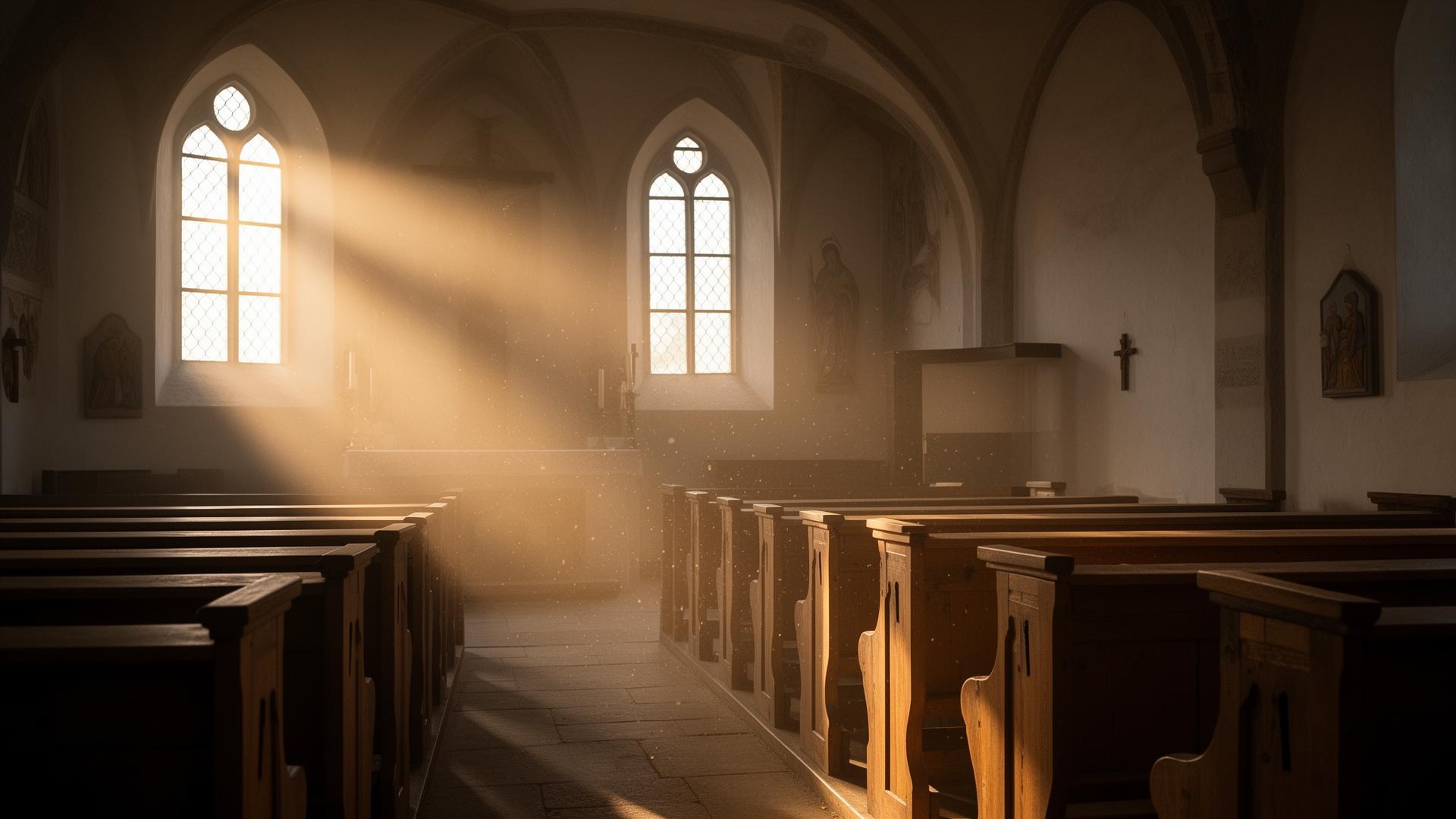 Ruhiger Klosterinnenraum im Morgenlicht
